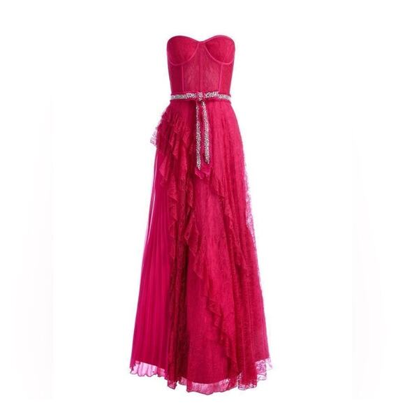 Alice + Olivia Bree hot pink lace ruffle gown size 2 - Picture 5 of 7